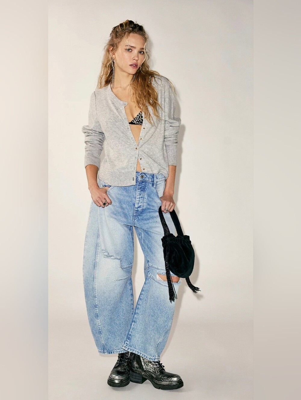Free People Heather Gray Button Cardigan. Size L. #SW - Picture 1 of 12